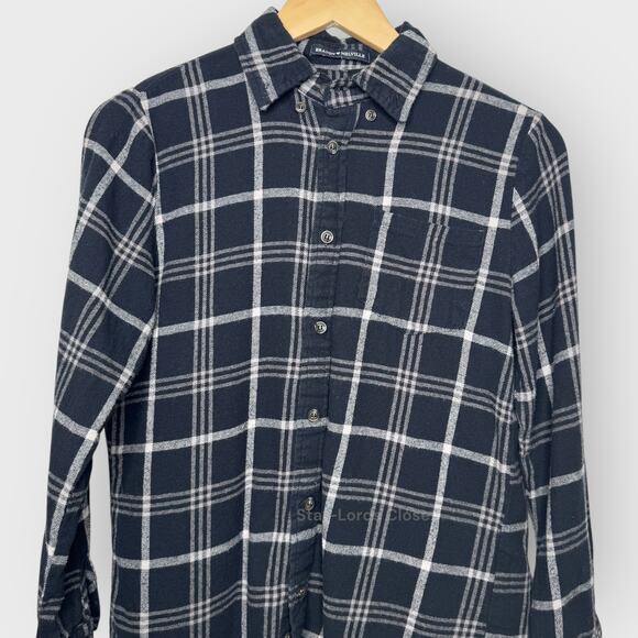 Brandy Melville Plaid Shirt | Black Grey White Long Sleeve Skater Soft Girl - Picture 4 of 5